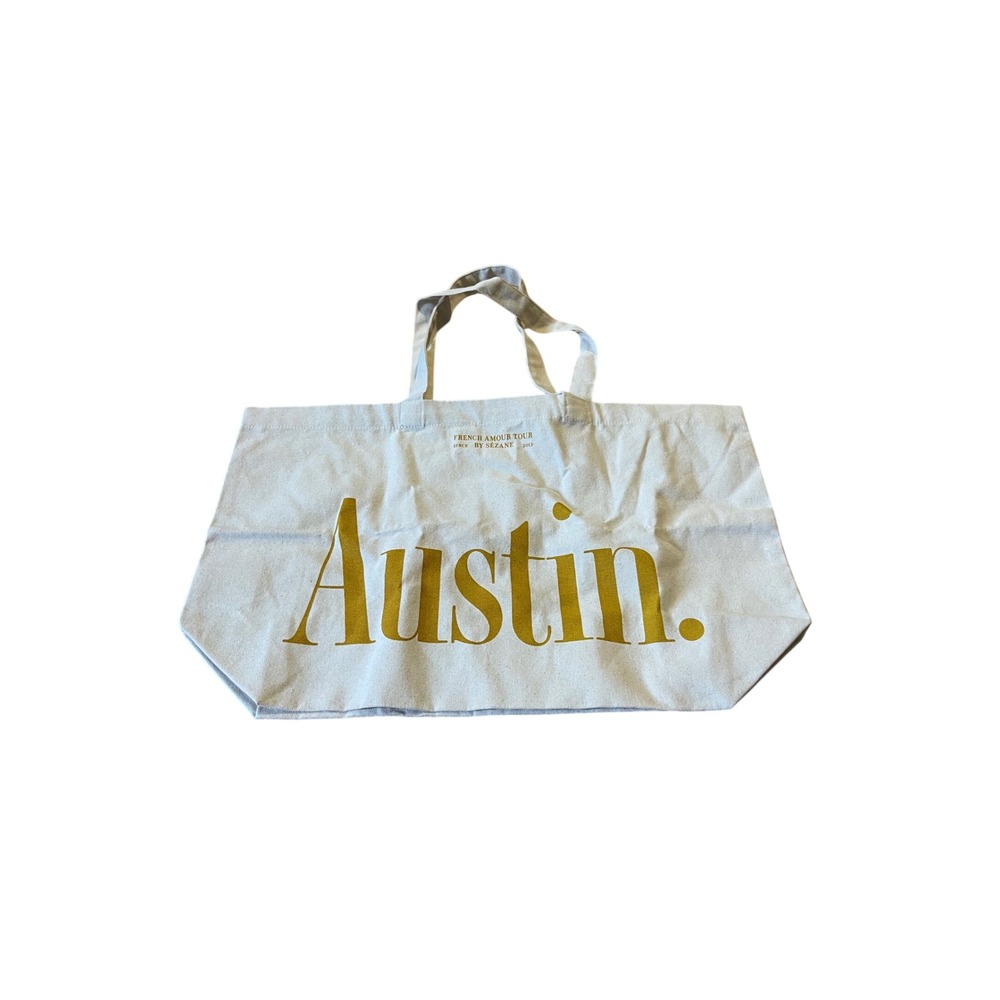 Sezane French Amour Tour Austin Paris Canvas Tote Bag Cream Gold Large